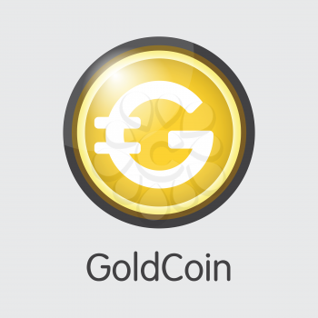 Goldcoin. Virtual Currency. GLD Colored Logo Isolated on Grey Background. Stock Vector Graphic Symbol.