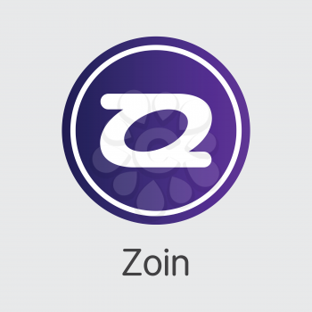 Zoin - Blockchain Cryptocurrency Concept. Colored Vector Icon Logo and Name of Cryptographic Currency on Grey Background. Vector Coin Image for Exchange ZOI.