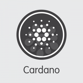 Cryptographic Currency Cardano. Net Banking and ADA Mining Vector Concept. Cryptocurrency Mining Finance Graphic Symbol.