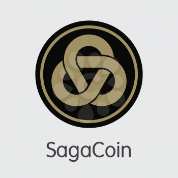 Sagacoin - Virtual Currency Web Icon. Vector Element of Cryptographic Currency Icon on Grey Background. Vector Logo SAGA.
