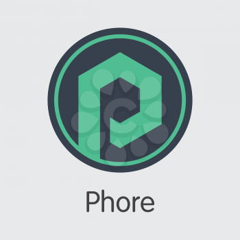 Phore - Digital Currency Graphic Symbol. Vector Symbol of Virtual Currency Icon on Grey Background. Vector Trading Sign PHR.