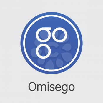 OmiseGO - Criptocurrency Blockchain Icon on Grey Background. Virtual Currency. Vector Trading sign OMG.