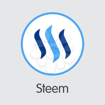 Steem Coin - Vector Icon of Virtual Currency. Criptocurrency Blockchain Icon on Grey Background. Virtual Currency. Vector Trading sign STEEM.