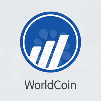Worldcoin - Crypto Currency Web Icon. Vector Symbol of Blockchain Cryptocurrency Icon on Grey Background. Vector Graphic Symbol WDC.