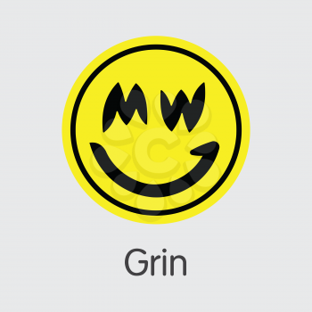 GRIN - Grin. The Icon or Emblem of Virtual Momey, Market Emblem, ICOs Coins and Tokens Icon.