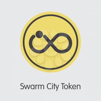 Blockchain Cryptocurrency Swarm City Token. Net Banking and SWT Mining Vector Concept. Virtual Currency Mining Finance Sign Icon.