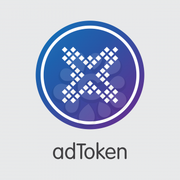 Adtoken - Cryptographic Currency Concept. Colored Vector Icon Logo and Name of Digital Currency on Grey Background. Vector Pictogram Symbol for Exchange ADT.