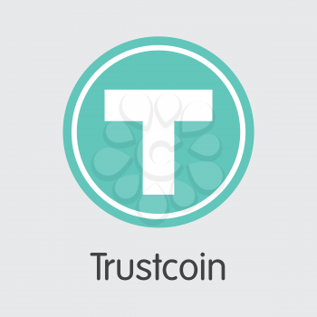 Trustcoin - Crypto Currency Concept. Colored Vector Icon Logo and Name of Crypto Currency on Grey Background. Vector Coin Pictogram for Exchange TRST.