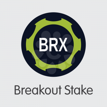 Vector Breakout Stake Digital Currency Coin Symbol. Mining, Coin, Exchange. Vector Colored Logo of BRX.