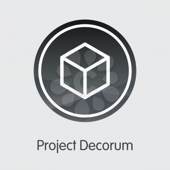 Project Decorum - Digital Currency Concept. Colored Vector Icon Logo and Name of Digital Currency on Grey Background. Vector Coin Image for Exchange PDC.