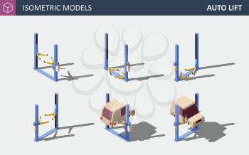 Car Lift. Vector Isometric Auto Service Equipment Concept.