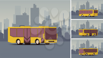 Side View Autobus or Public Transport with City Landscape on the Background. High Detailed Vector Illustration. Public Transport Mockup. IsoFlat Styled Vector Illustration.