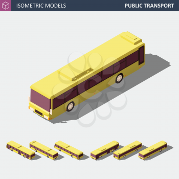 Transportation Isometric Icon of Public Transport City Bus. Road Vehicle Designed to Carry Many Passengers with Blank Surface for Your Creative Design. Flat Design Vector Illustration.