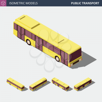 Isometric Icon of Public Transport City Bus. Road Vehicle Designed to Carry Many Passengers with Blank Surface for Your Creative Design. Flat Design Vector Illustration.