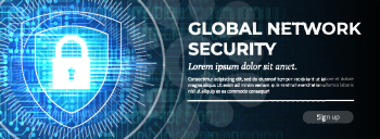 2d Illustration Global Network Security on Blue Digital Background. Web Banner Concept. Handsome Vector illustration.