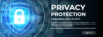 2d Illustration Privacy Protection on Blue Modern Safety Background. Web Banner Template. Fine Vector illustration.