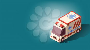 Ambulance Car or Emergency Medical Service. Administering Emergency Car on Blue Background.
