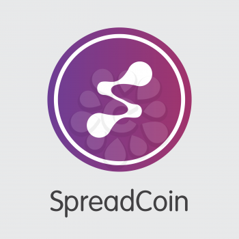 Spreadcoin Blockchain Based Secure Virtual Currency. Isolated on Grey SPR Vector Coin Image.