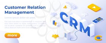 CRM - Customer Relationship Management. Business Solution Concept. Client Support Landing Page.