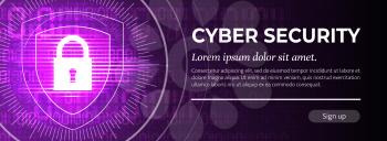 2d Illustration Cyber Security on Purple Digital Background. Poster Template. Fine Vector illustration.