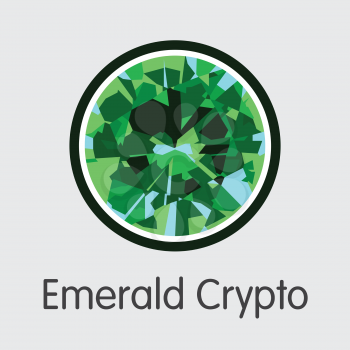 Emerald Crypto - Cryptographic Currency Graphic Symbol. Vector Sign Icon of Cryptographic Currency Icon on Grey Background. Vector Coin Symbol EMD.