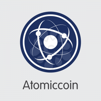 Atomiccoin - Virtual Currency Element. Vector Pictogram of Crypto Currency Icon on Grey Background. Vector Web Icon ATOM.