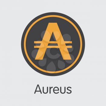 Aureus - Blockchain Cryptocurrency Pictogram. Vector Illustration of Digital Currency Icon on Grey Background. Vector Coin Pictogram AURS.