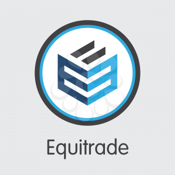 Equitrade - Virtual Currency Icon. Vector Coin Pictogram of Digital Currency Icon on Grey Background. Vector Illustration EQT.