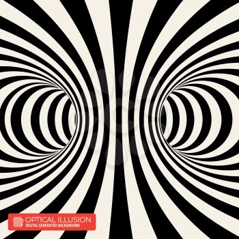 Black and White Stripes Projection on Torus. Vector Illustration of Torus Inside View with Twisting Black and White Lines.