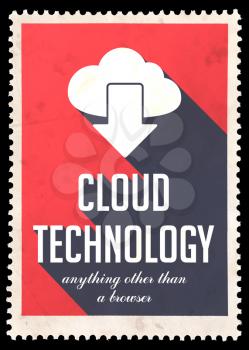 Cloud Technology on Red Background. Vintage Concept in Flat Design with Long Shadows.