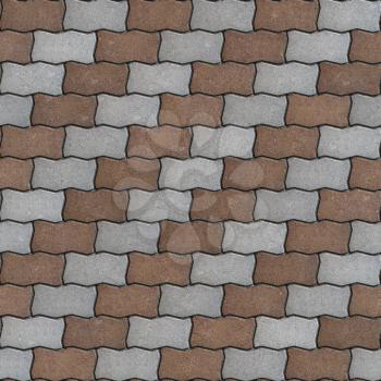 Brown and Gray Paving Slabs as Wavy Parallelograms Laid in Diagonal. Seamless Tileable Texture.