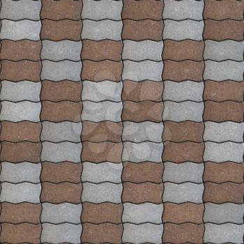 Brown and Gray Paving Slabs as Wavy Parallelograms Laid in Chequerwise. Seamless Tileable Texture.