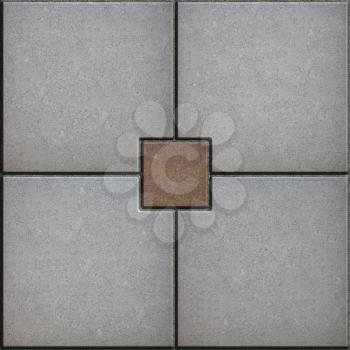 Brown Little Square Paved in Center of Four Gray Squares. Seamless Tileable Texture.