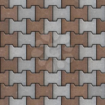 Brown and Gray Pavement Consisting of Geometric Shapes. Seamless Tileable Texture.