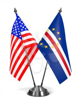 USA and Cape Verde - Miniature Flags Isolated on White Background.