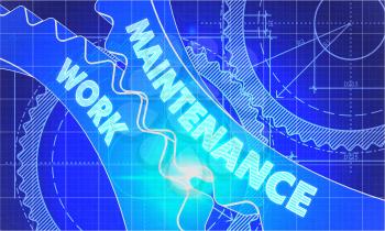 Maintenance Work Concept. Blueprint Background with Gears. Industrial Design. 3d illustration, Lens Flare.