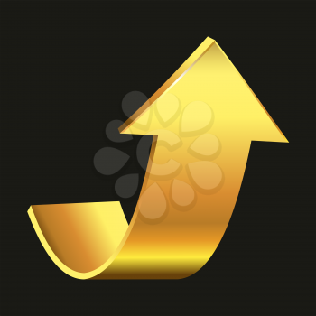 Royalty Free Clipart Image of a Gold Arrow Pointing Up on Black