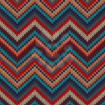 Style seamless knitted pattern. Red blue brown yellow orange color illustration