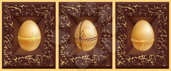 3d vector eggs, gold white silver and grunge brown frame