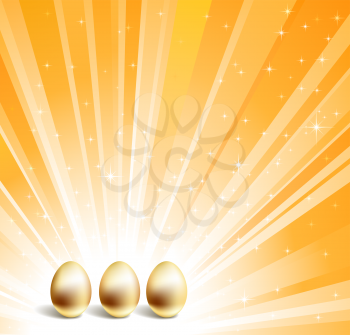 Gold eggs and yellow star background