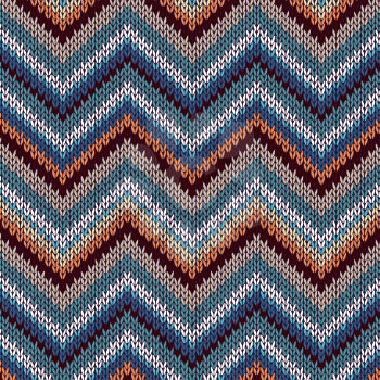 Style Seamless Knitted Pattern. Blue Brown White Orange Color Illustration from my large Collection of Samples of knitted Fabrics