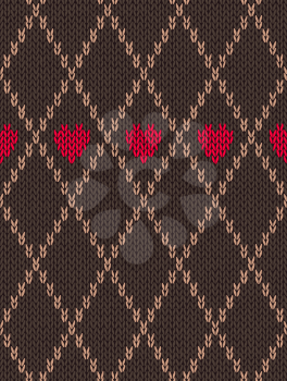 Style Seamless Red Brown Color Knitted Pattern with Heart
