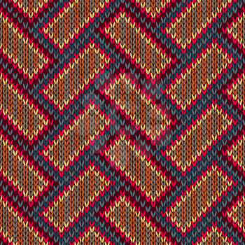 Vector Needlework Background, Red Orange Brown Ornamental Knitted Pattern