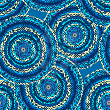Blue Seamless Ethnic Geometric Knitted Pattern. Style Circle Background