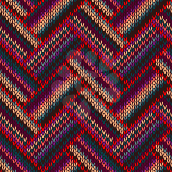 Seamless Knitted Pattern. Yellow Orange Red Brown Violet Color Swatch 