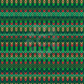 Vector Needlework Background, Red Orange Green Ornamental Knitted Pattern