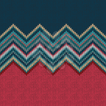 Seamless knitting Christmas pattern with wave ornament in red blue white green color
