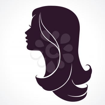 Woman face profile. Female head silhouette. Hairstyle long hair