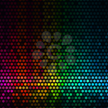 Abstract lights disco background. Multicolor star pixel mosaic vector.
