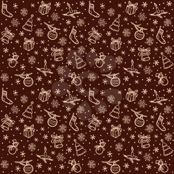 Christmas seamless vector pattern. Dark brown and golden decorative design. Happy New Year background